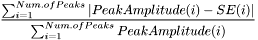 \[ \sum_{i=1}^{Num. of Peaks} \left| PeakAmplitude(i) - SE(i)\right| \over {\sum_{i=1}^{Num. of Peaks}PeakAmplitude(i)} \]